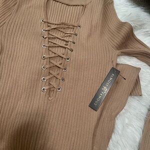 Almost Famous Beige Ribbed Knit Dress